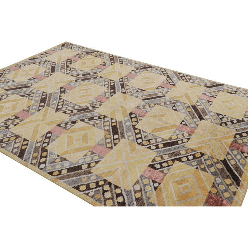 Scandinavian Hand Knotted Geometric Area Rug, Rectangle 10' x 14'