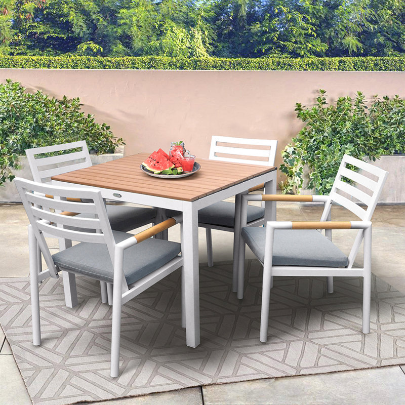 Ensemble de salle à manger 5 pièces, ensemble de patio en métal avec table et 4 chaises