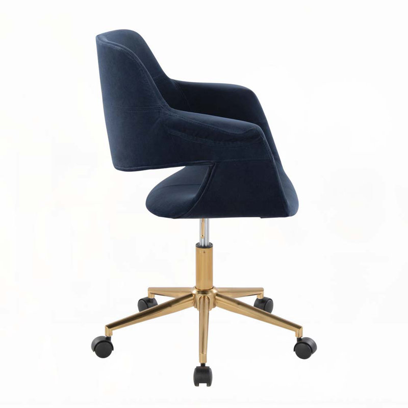 Vintage Flair Mid-Century  Office Chair in and Blue Velvet by LumiSource, Blue