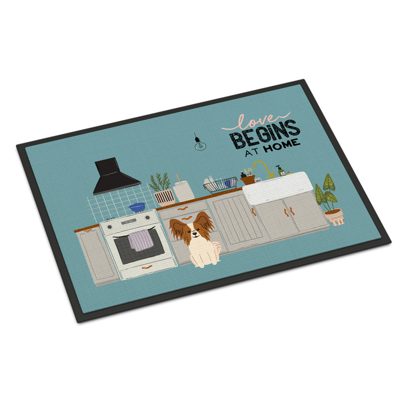 Tapis d'entrée antidérapant Guerriero, Papillon fauve blanc, L 18 po x L 27 po