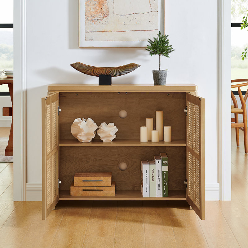 Buffet 39,4 "Mid Century Modern Rattan Buffet, Naturel