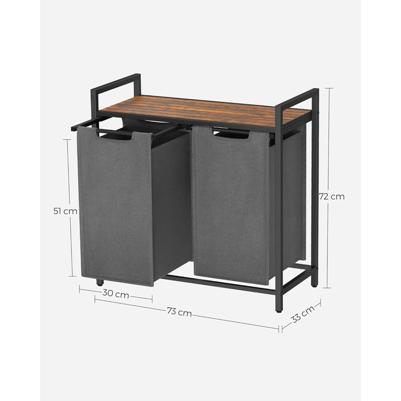 Gray and Rustic Brown Rectangular Kids Laundry Sorter with Removable Bags