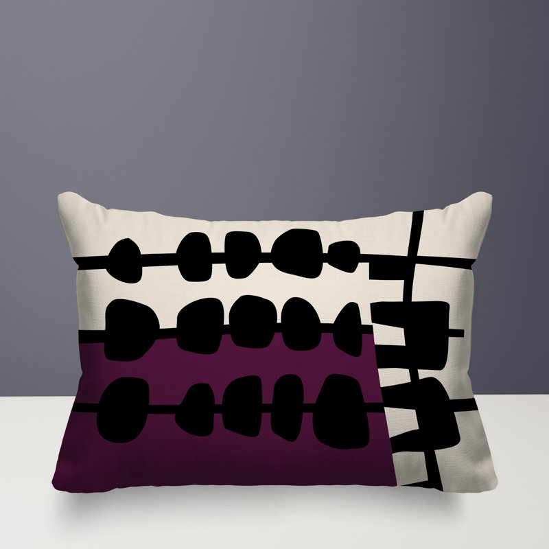 Oreiller rectangulaire réversible intérieur / extérieur Dola, H 18 po x l 25 po, Mauve / noir / blanc cassé