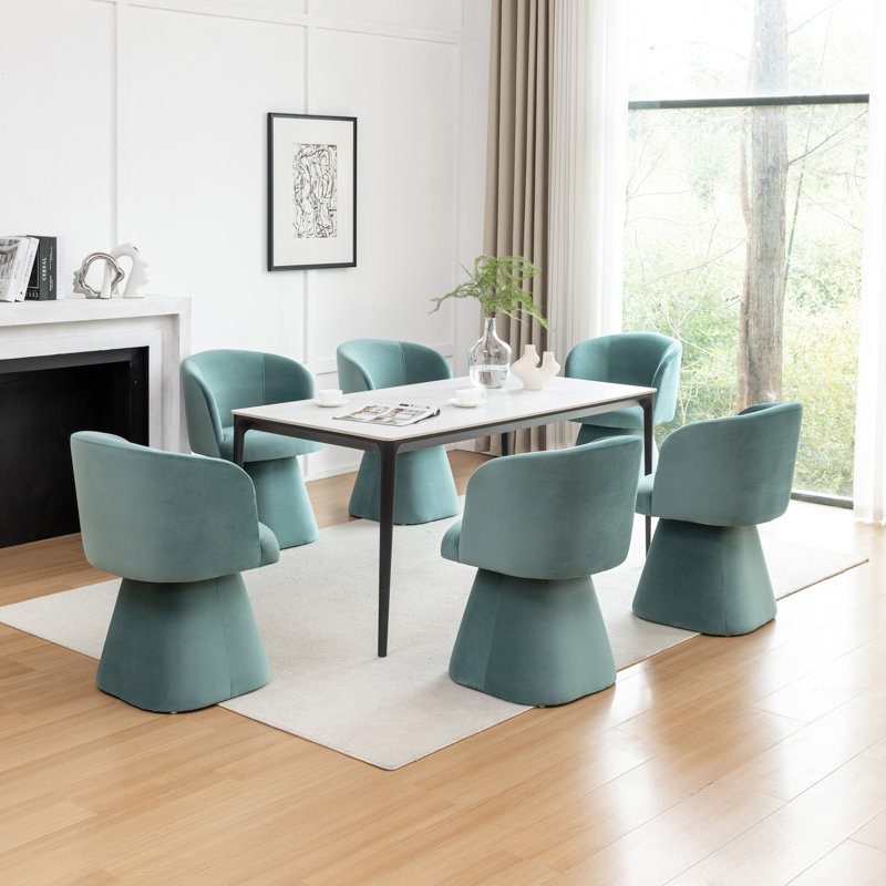 Dantzler Velvet Swivel Upholstered Dining Chair, Green, 6
