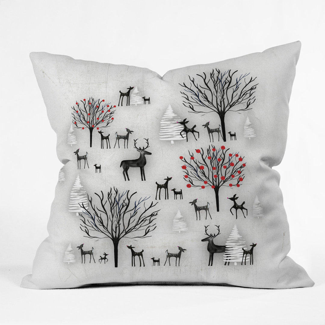 Farmhouse Winter Deer and Forest Indoor/Outdoor Throw Pillow Deny Designs