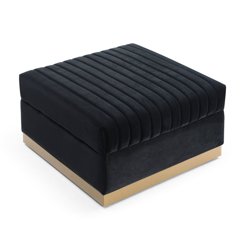 Square Vertical Channel - Velvet Foot Rest, Black Modern Upholstered, Black