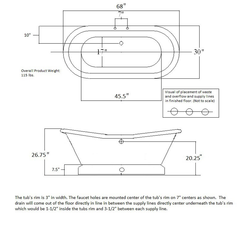 Majesty 66" x 30" Pedestal Soaking Bathtub