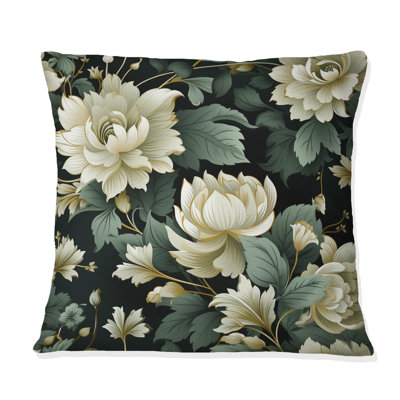 Coussin décoratif à imprimé floral et pivoines vertes