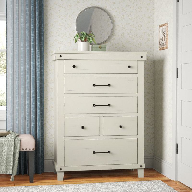 Commode 6 tiroirs Baguenaudiant, Blanc antique