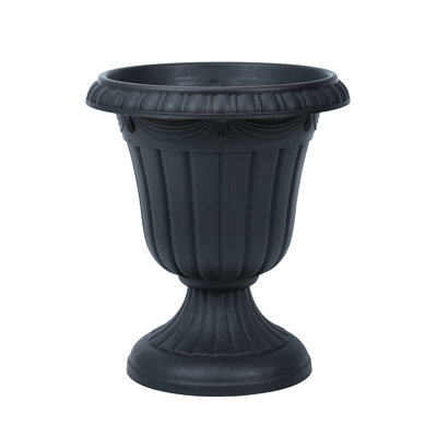 Pot de fleurs urne en plastique noir de 10 pouces, grand pot de fleurs rond classique en résine pour plantes d'intérieur et d'extérieur, pot de fleurs décoratif traditionnel pour porche de terrasse