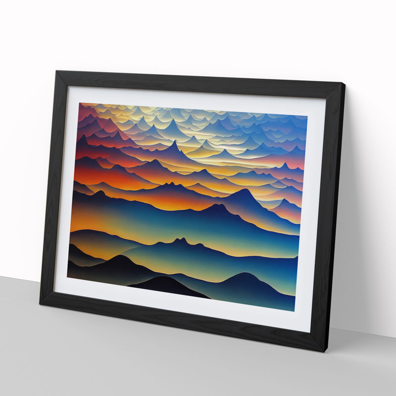 Harmonious Mountain Landscape - Single Picture Frame Print, 46cm H x 64cm W x 2cm D, Black