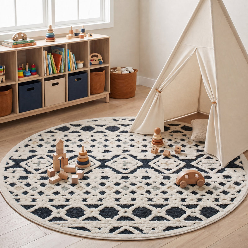 Hand Tufted Wool Geometric Indoor Rug, Round 6'