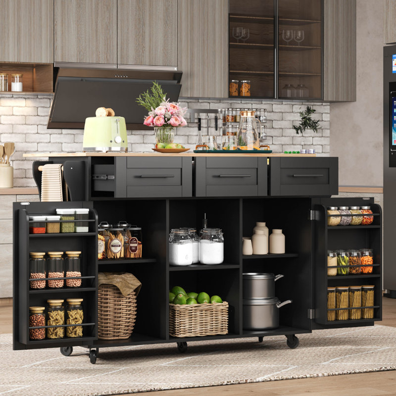 Wood Kitchen Island, Black