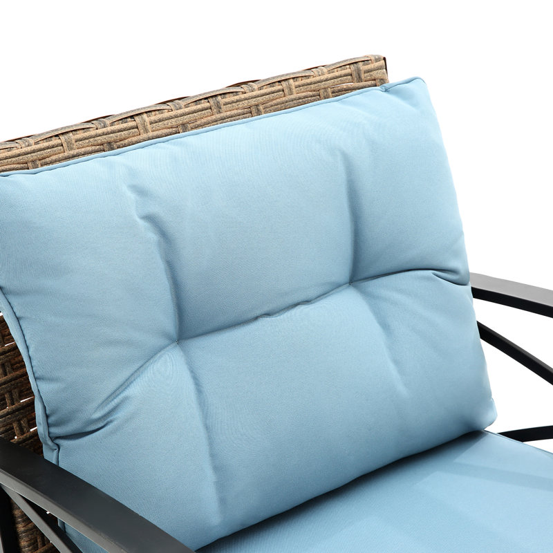 Chaise berçante pour l'extérieur - housses de coussin bleues, instructions d'assemblage faciles, robustes et confortables, se déplacent facilement, avec une table à assise profonde