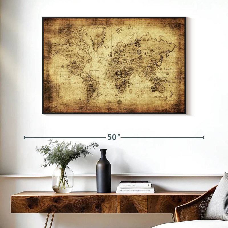 Carte du monde antique d'Aliaz, H 27 po x l 40 po