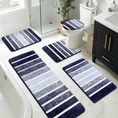 Ensemble de 5 tapis de bain lavables, antidérapants et rayés