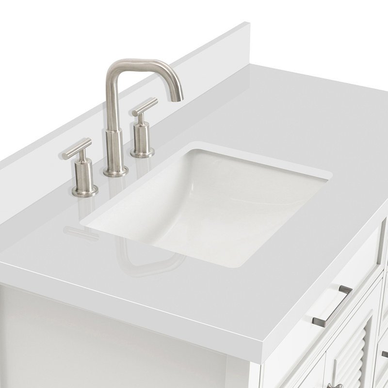 Ariel Kensington Left Offset Rectangle Single Sink Vanity, White, 36.25", Carrara White Quartz