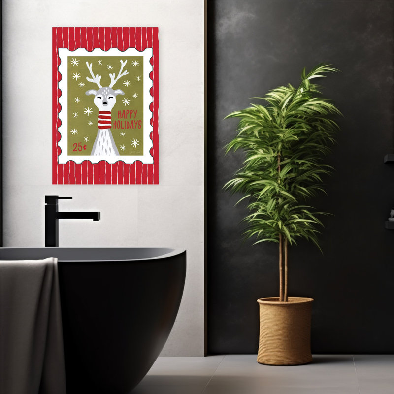 Holly Jolly Mail II, art animalier abstrait contemporain, H 24 po x l 16 po