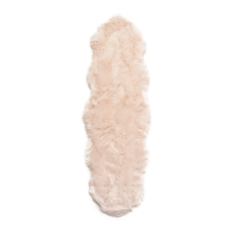 Diller Soft Pink Faux Sheepskin Fur Machine Washable Shag Fluffy Area Rug, Runner 2' x 6'
