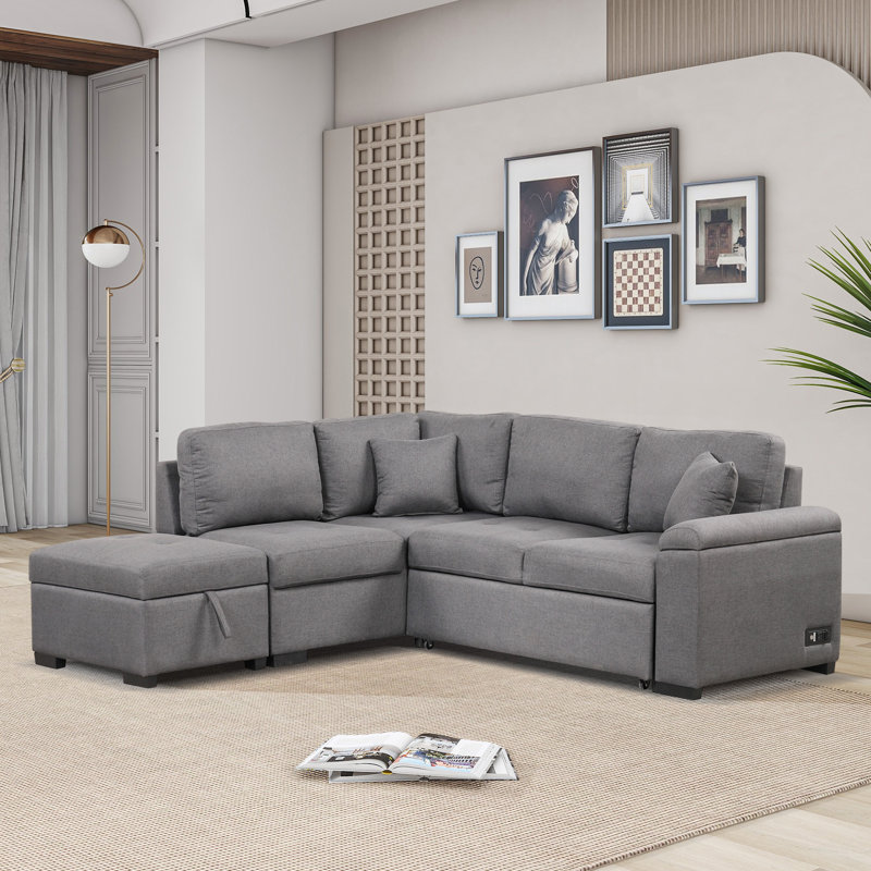 Timitra 3 - Piece Upholstered Sectional, Dark Gray Linen