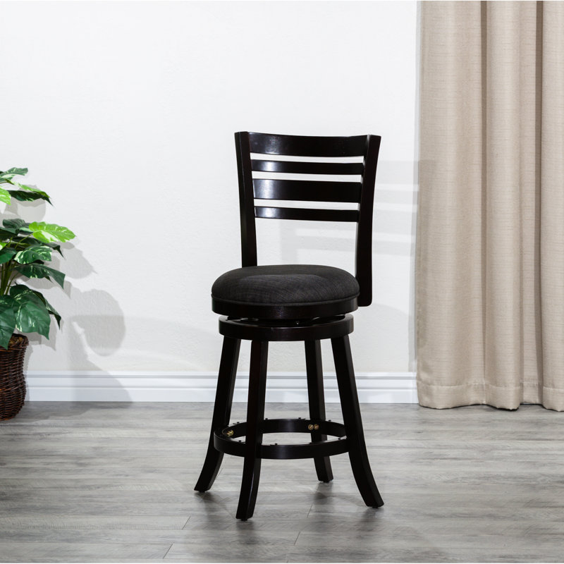 Tabouret pivotant à dossier à lattes de 30 po, siège en tissu gris anthracite, pattes évasées modernes et à hauteur de barre de construction pour plus de stabilité