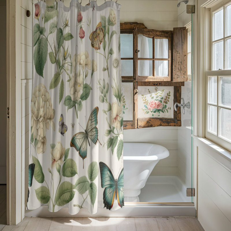 Garden Butterflies - Rideau de douche Premium, H 74 po x l 71 po