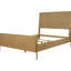 Grand lit à panneau avec sable délavé et canne naturelle - lit de chambre en métal et bois massif, ambiance côtière, design Mid-Century, lignes épurées, pieds fuselés