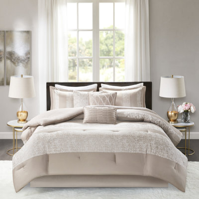 Édredon très grand 7 pièces pour lit de luxe en chenille taupe