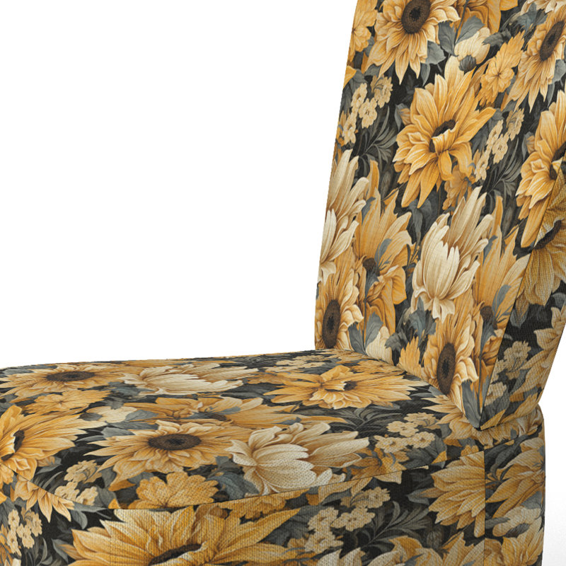 Chaise d'appoint rembourrée rustique à motif de tournesol jaune I