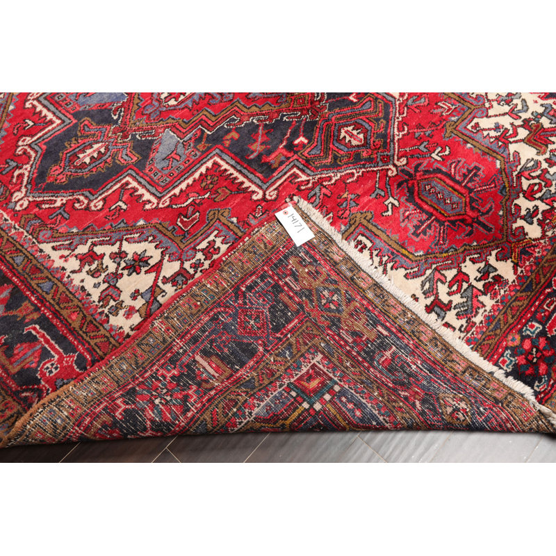 Tapis unique en laine noué à la main de 6 pi 7 po x 8 pi 10 po rouge / ivoire / gris anthracite Jutin