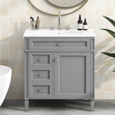 Meuble-lavabo de comptoir moderne 30 po, armoire grise avec lavabo, 2 tiroirs et un meuble-lavabo à tiroir