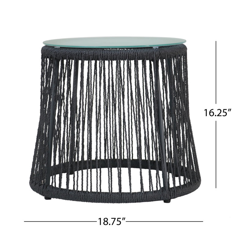 Modern Stylish Side Table with Tempered Glass Top, Grey
