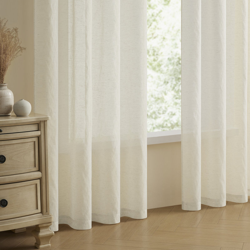 Natural Linen Blend Curtains Semi-Sheer Rod Pocket Curtain Panels for Living Room Privacy Drapes Linen Textured Sheer Curtains