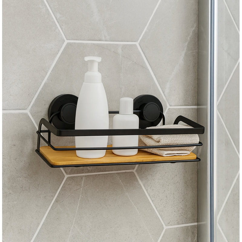 Tablette de rangement en bambou pour douche avec ventouses