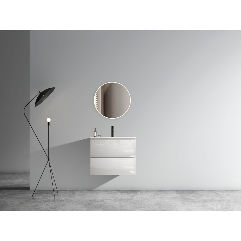 Meuble-lavabo mural 24 po avec lavabo en céramique avec un trou de robinet, grand meuble-lavabo flottant de rangement pour salle de bain moderne, pré-assemblé