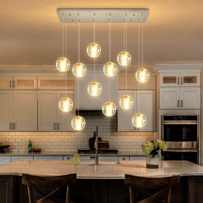 12-Light Rectangular Led Crystal Chandelier, Silver