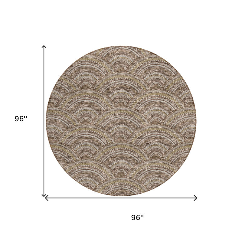 Tapis d'intérieur rond lavable beige et taupe 8 pi