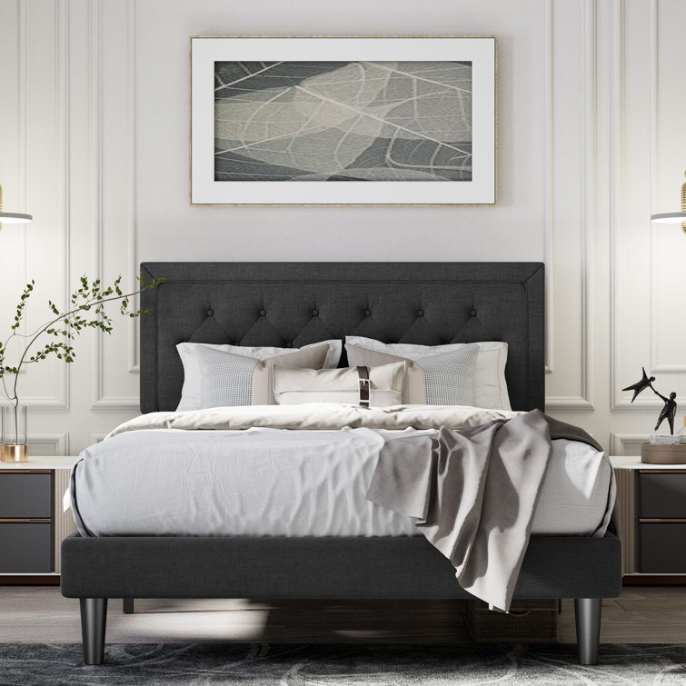 Hegg Linen Tufted Upholstered Platform Bed with Wood Slats Headboard Included