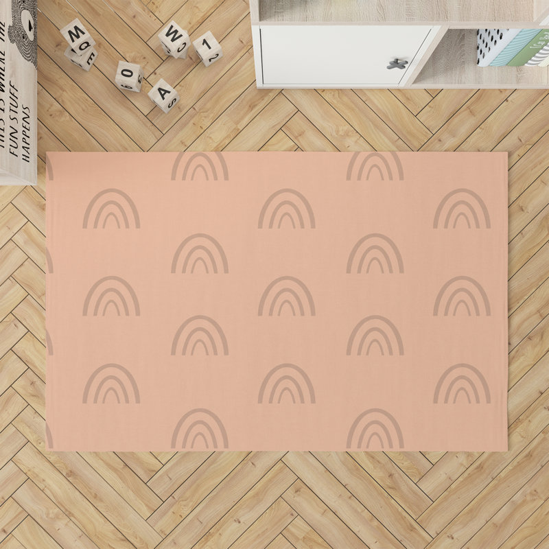 Plain Bows Kids Play Mat, Peach/Ivory, Rectangle 2' x 3'