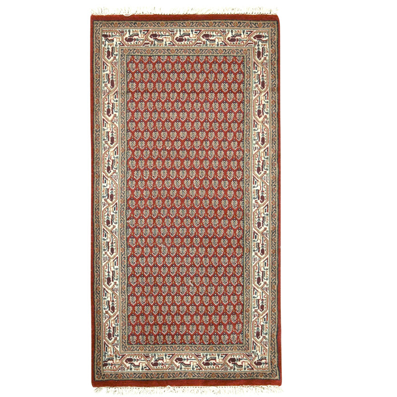 Hand Knotted Wool Area Rug in Red And Cream