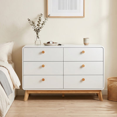  Aries 6 Drawer Dresser for Bedroom, 47.3″ W Modern Wide Chest of Drawers, Wood Storage Organizer for Clothes, Entryway, Hallway, Nursery or Living Room, White