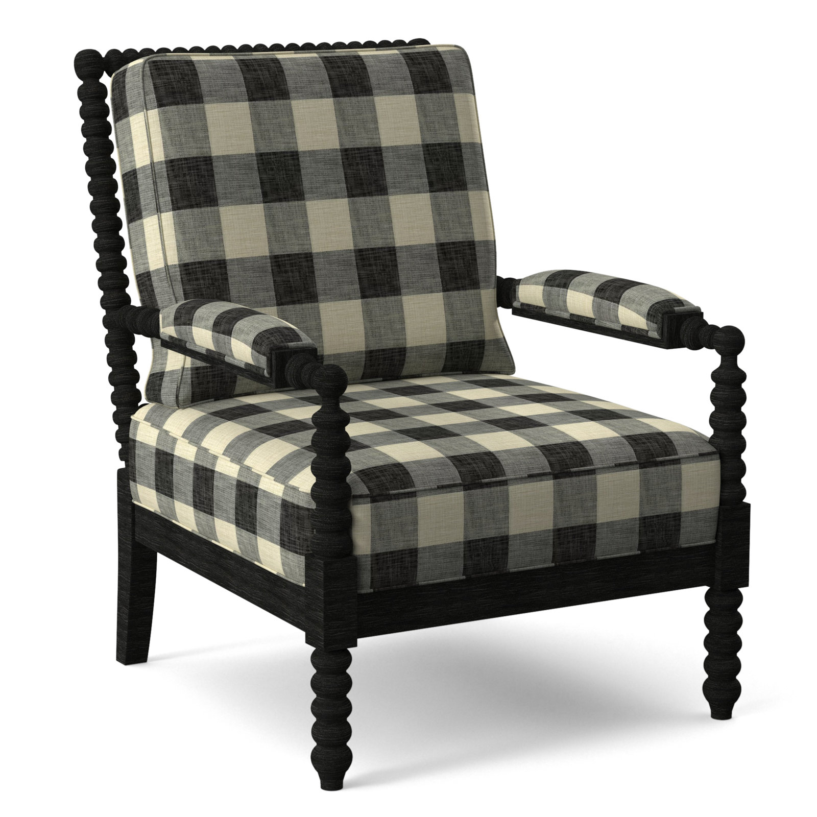 Jamilla Armchair, Antique Black Finish, Black Buffalo Check; 0120-81