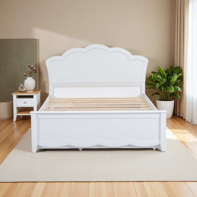 Lit plateforme en bois avec tête de lit et lit gigogne simple, Full