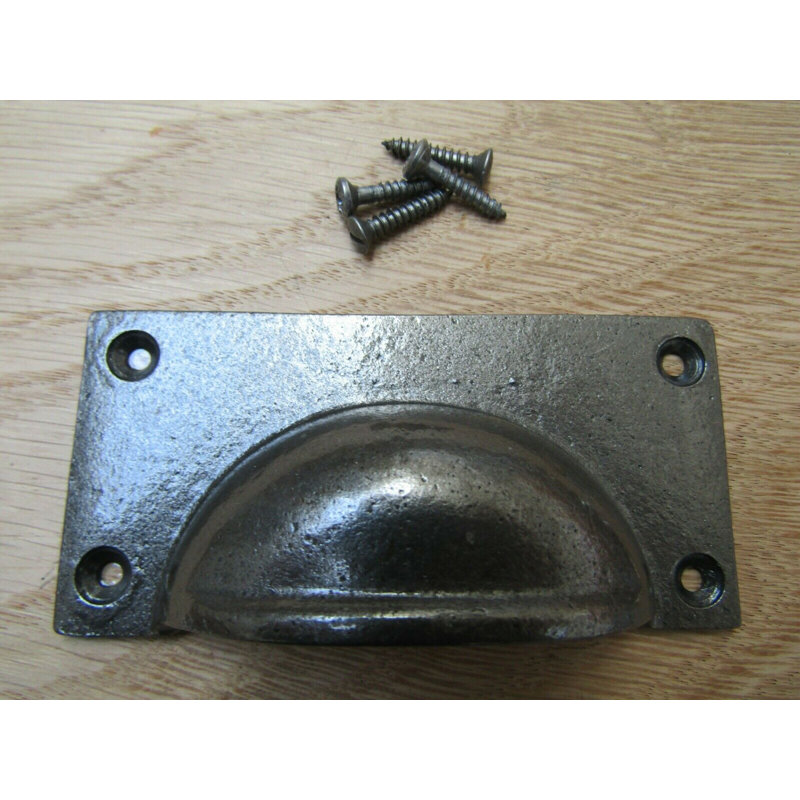Large Lipped Rectangular Cup Pull Handle Antique Iron, Natural, 85mm