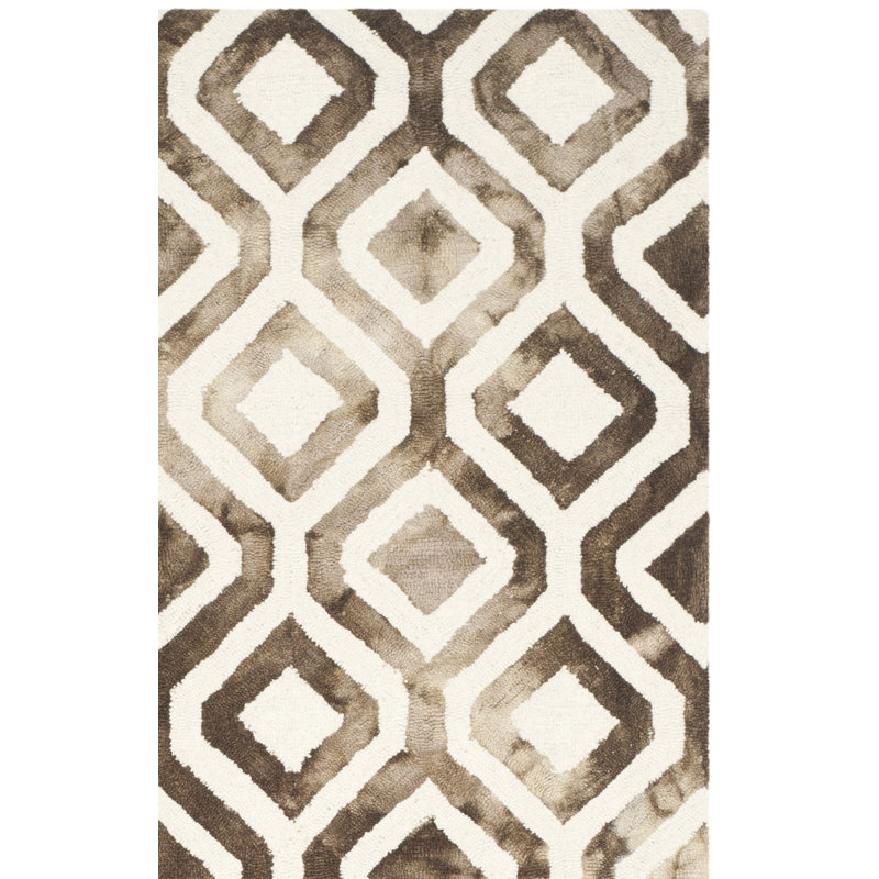 Bryauna Hand Tufted Wool/Cotton Geometric Rug in Ivory/Chocolate, Rectangle 8' x 10'