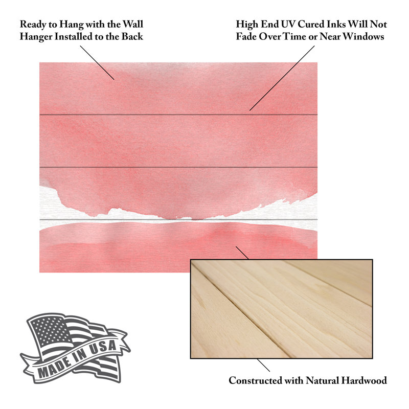 Amini54  Minimal Pink Abstract 04 Landscape Wood Slat Art, H 18 po x l 22 po