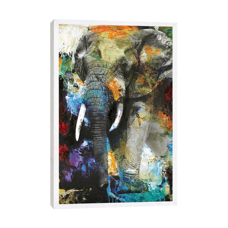Elephant - Print on Canvas, 66.04cm H x 45.72cm W x 3.81cm D, White Framed