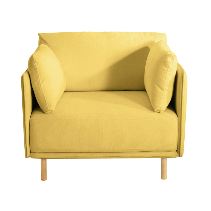 Chaise rembourrée de 39 po de couleur jaune, avec des pieds et des sièges confortables pour la maison et un revêtement luxueux, espaces de vie