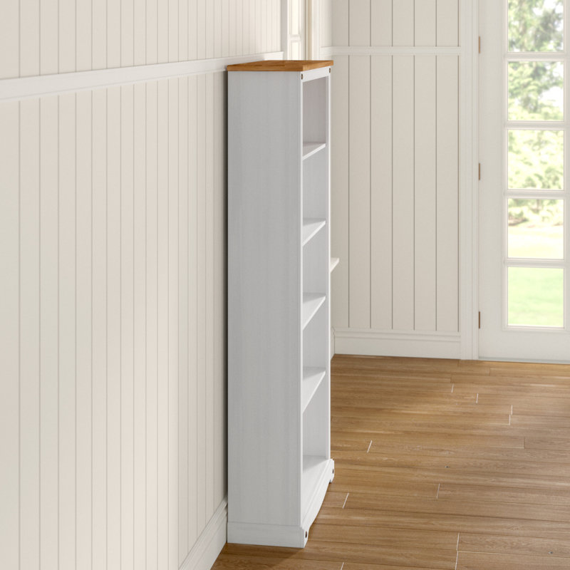 Choe 5 Shelf Tall Bookcase, White and Antique Wax Finish