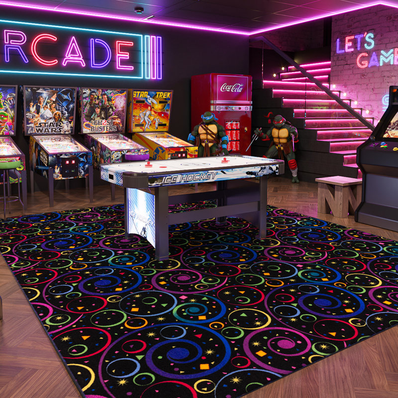 Neon Lights Fun and Games Area Rug, Rectangle 6' x 6'